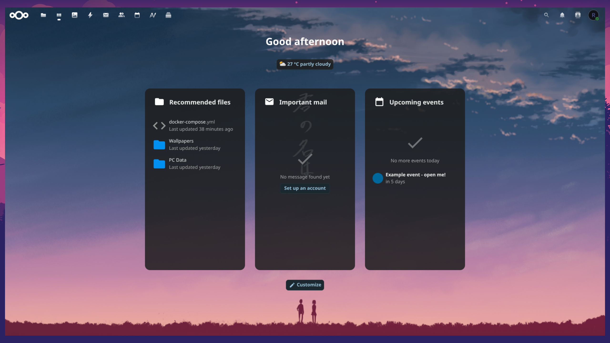 Nextcloud dashboard running on Raspberry Pi 5